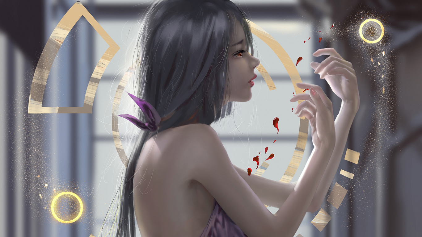 Mujer en Camiseta Sin Mangas Morada. Wallpaper in 1366x768 Resolution