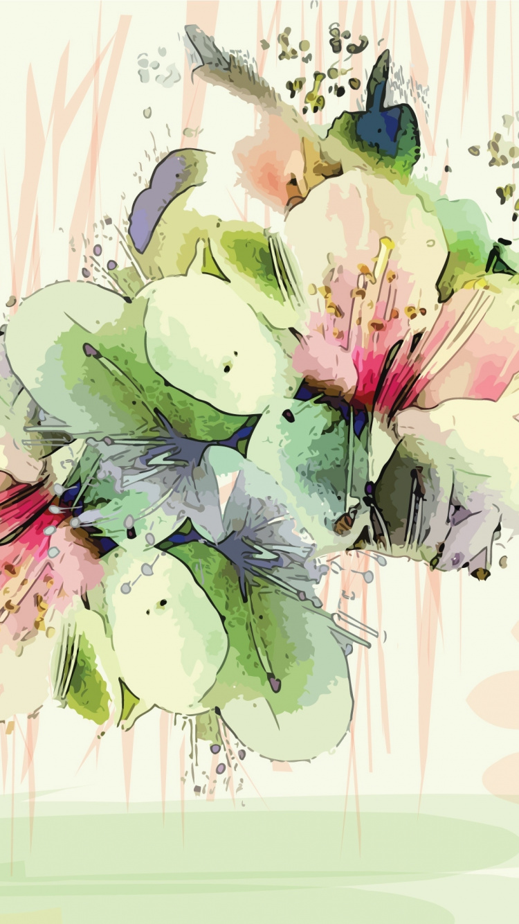 Pink and White Flowers Painting. Wallpaper in 750x1334 Resolution