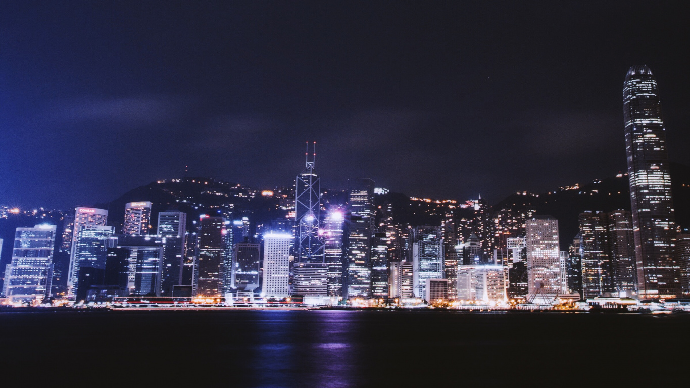 City Lights During Night Time. Wallpaper in 1366x768 Resolution