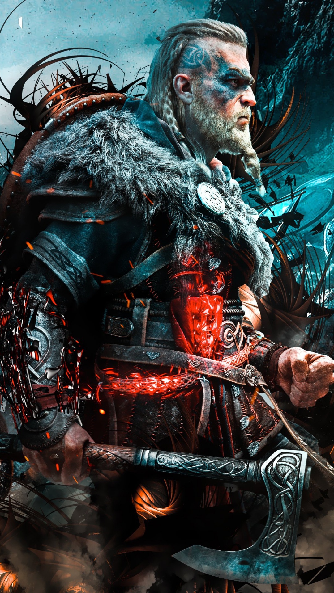 Assassins Creed Valhalla, Playstation 5, Action Film, Space, Darkness. Wallpaper in 1080x1920 Resolution