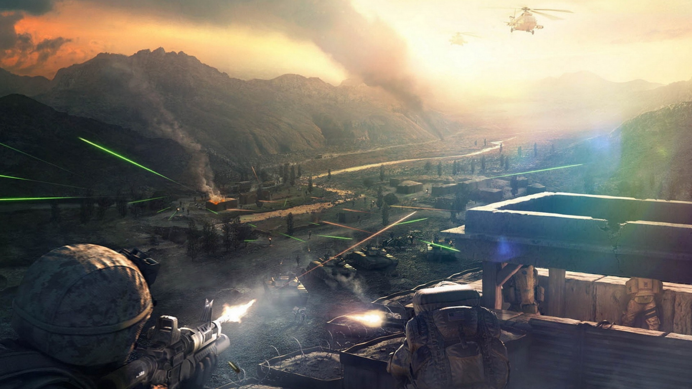 Sunlight, Game, Mountains, Morning, Reflection. Wallpaper in 1366x768 Resolution