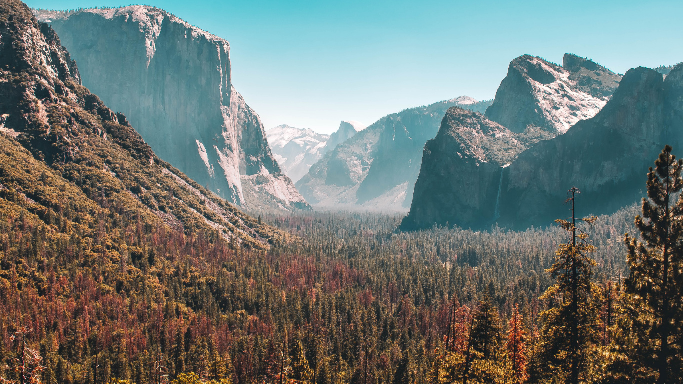 Yosemite Falls, Yosemite Valley, Frühlingsfälle, Half Dome, Sequoia National Park. Wallpaper in 1366x768 Resolution