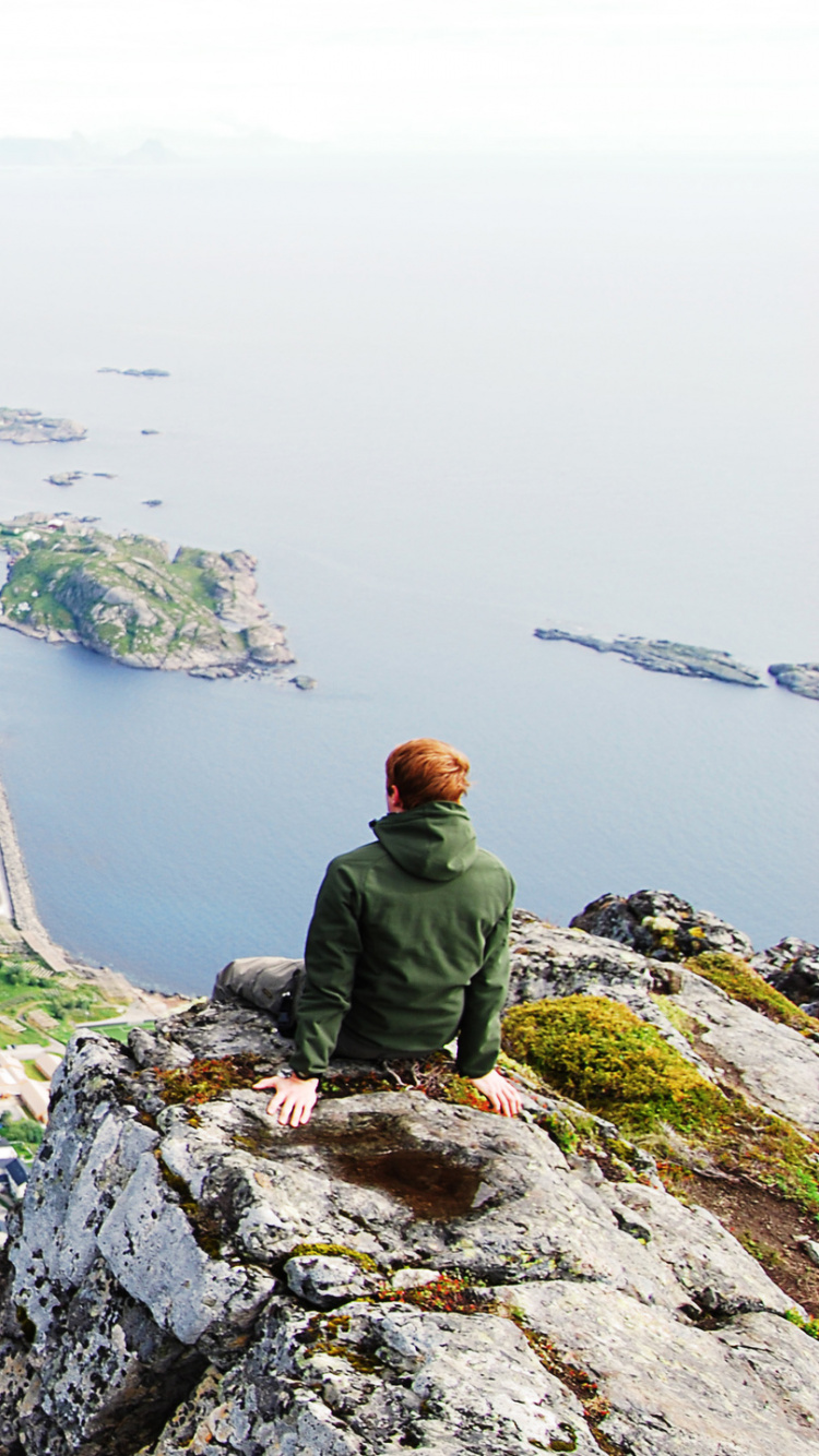 Vista Aérea de la Montaña Verde y Marrón Junto al Cuerpo de Agua Durante el Día. Wallpaper in 750x1334 Resolution