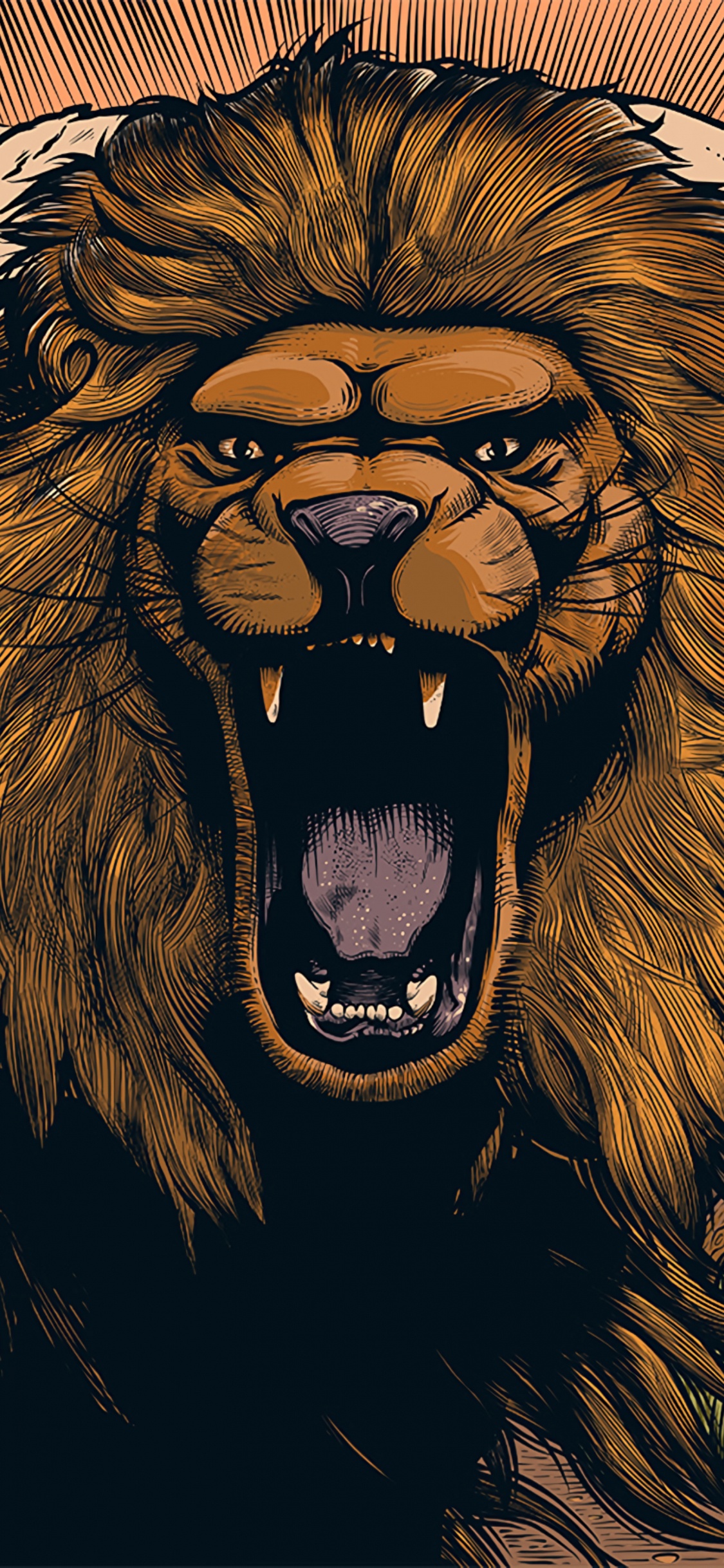 León Con la Boca Abierta Pintura. Wallpaper in 1125x2436 Resolution