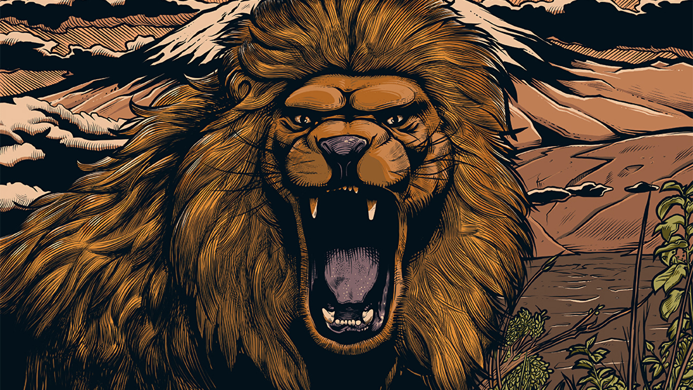 Lion With Mouth Open Painting. Wallpaper in 1366x768 Resolution