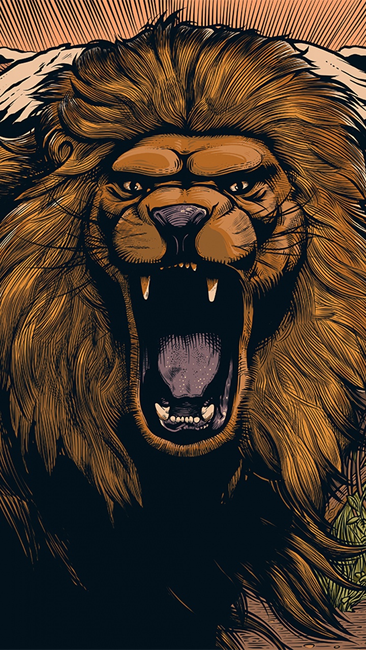 Lion With Mouth Open Painting. Wallpaper in 720x1280 Resolution