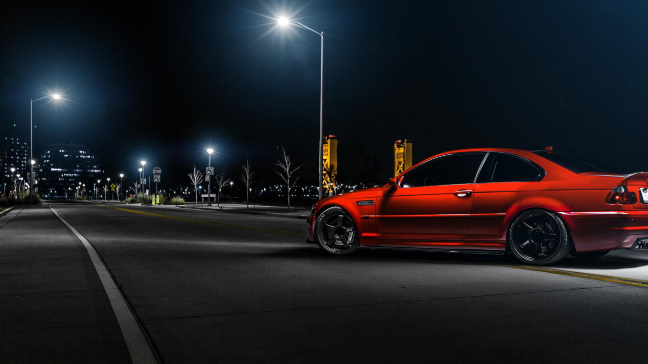 Orange Coupe on Road During Night Time. Wallpaper in 1280x720 Resolution