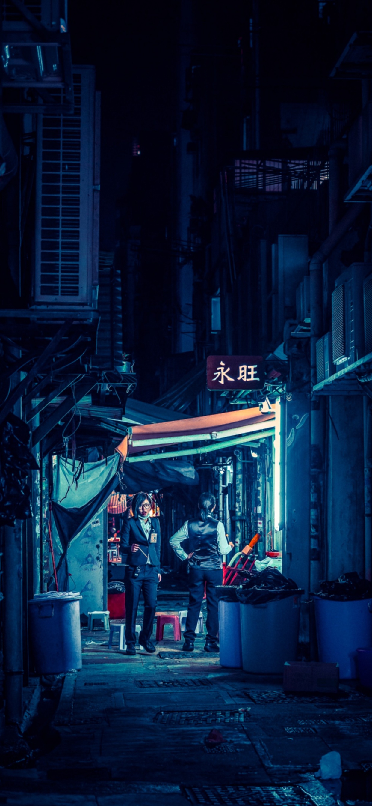 Callejón Cyberpunk Gratis, Cyberpunk 2077, Cyberpunk, Azul, Edificio. Wallpaper in 1242x2688 Resolution