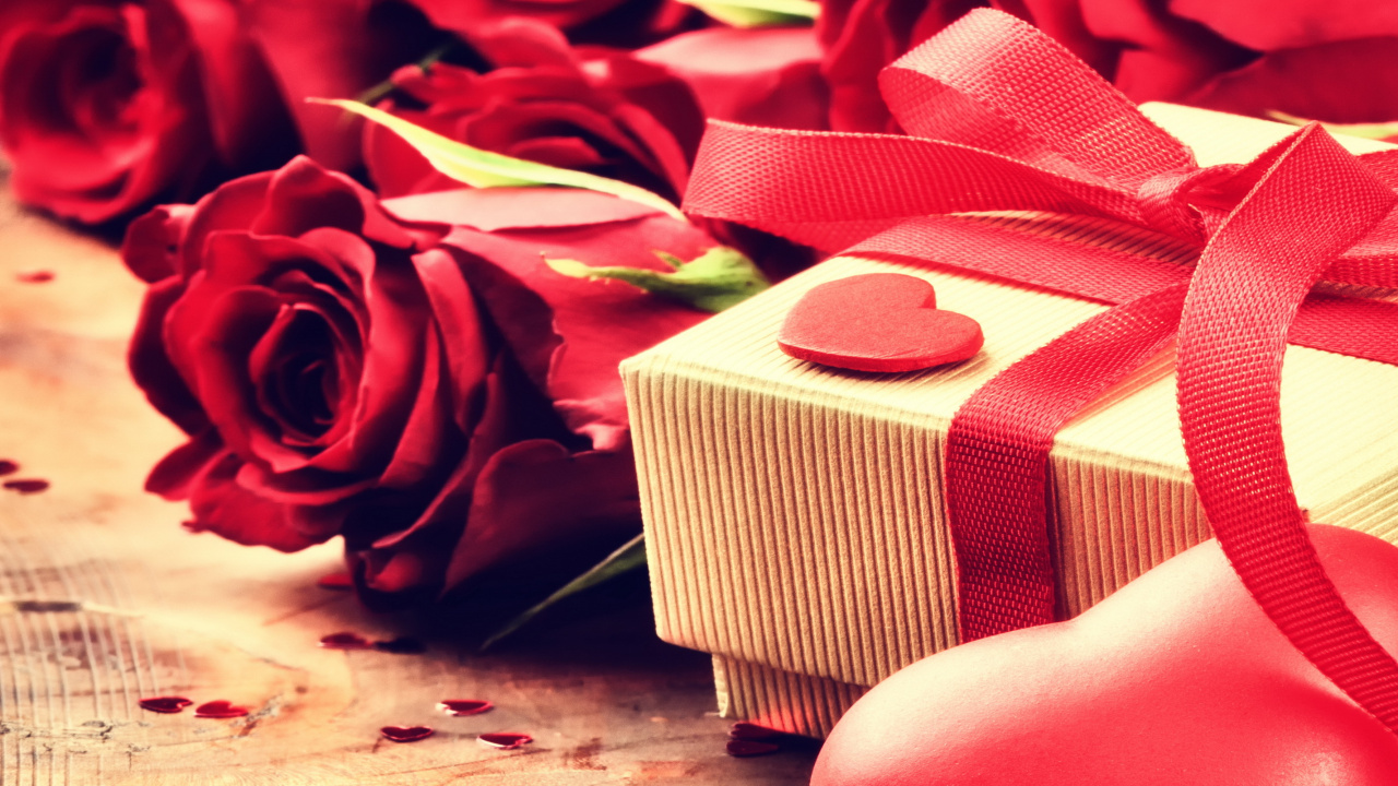 Roses, Cadeau, le Jour de Valentines, Bouquet de Fleurs, Red. Wallpaper in 1280x720 Resolution