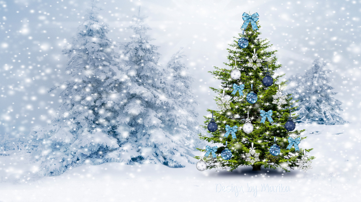 Le Jour De Noël, Neige, Arbre de Noël, Hiver, Spruce. Wallpaper in 1366x768 Resolution