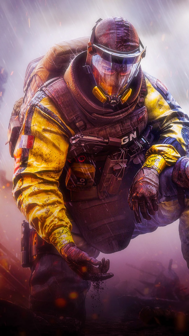 Tom Clancys Rainbow Six, Taktik-shooter, Ubisoft, Feuerwehrmann, Illustration. Wallpaper in 720x1280 Resolution