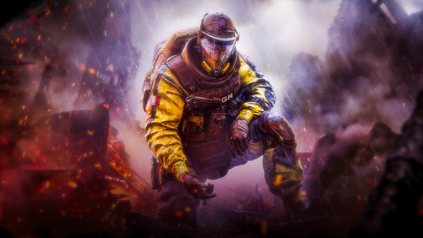 Tom Clancys Rainbow Six, Tactical Shooter, Ubisoft, Firefighter, Illustration. Wallpaper in 1366x768 Resolution