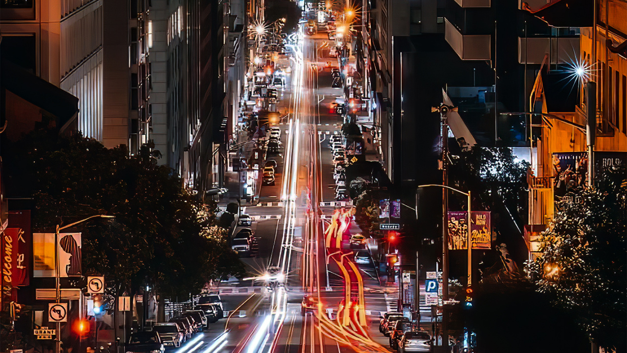 San Francisco, Bâtiment, Gratte-ciel, Lumière, L'éclairage Automobile. Wallpaper in 1280x720 Resolution