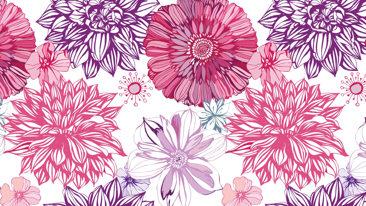 Ilustración Floral Rosa y Blanca. Wallpaper in 1280x720 Resolution