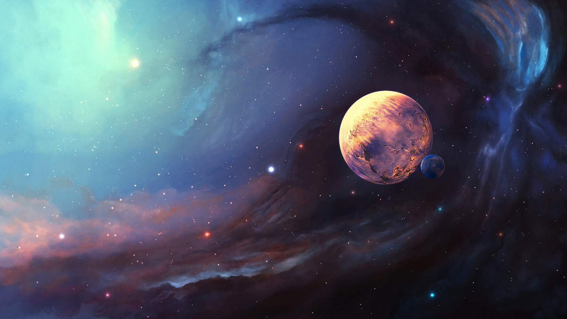 Blue and White Moon and Stars. Wallpaper in 1920x1080 Resolution