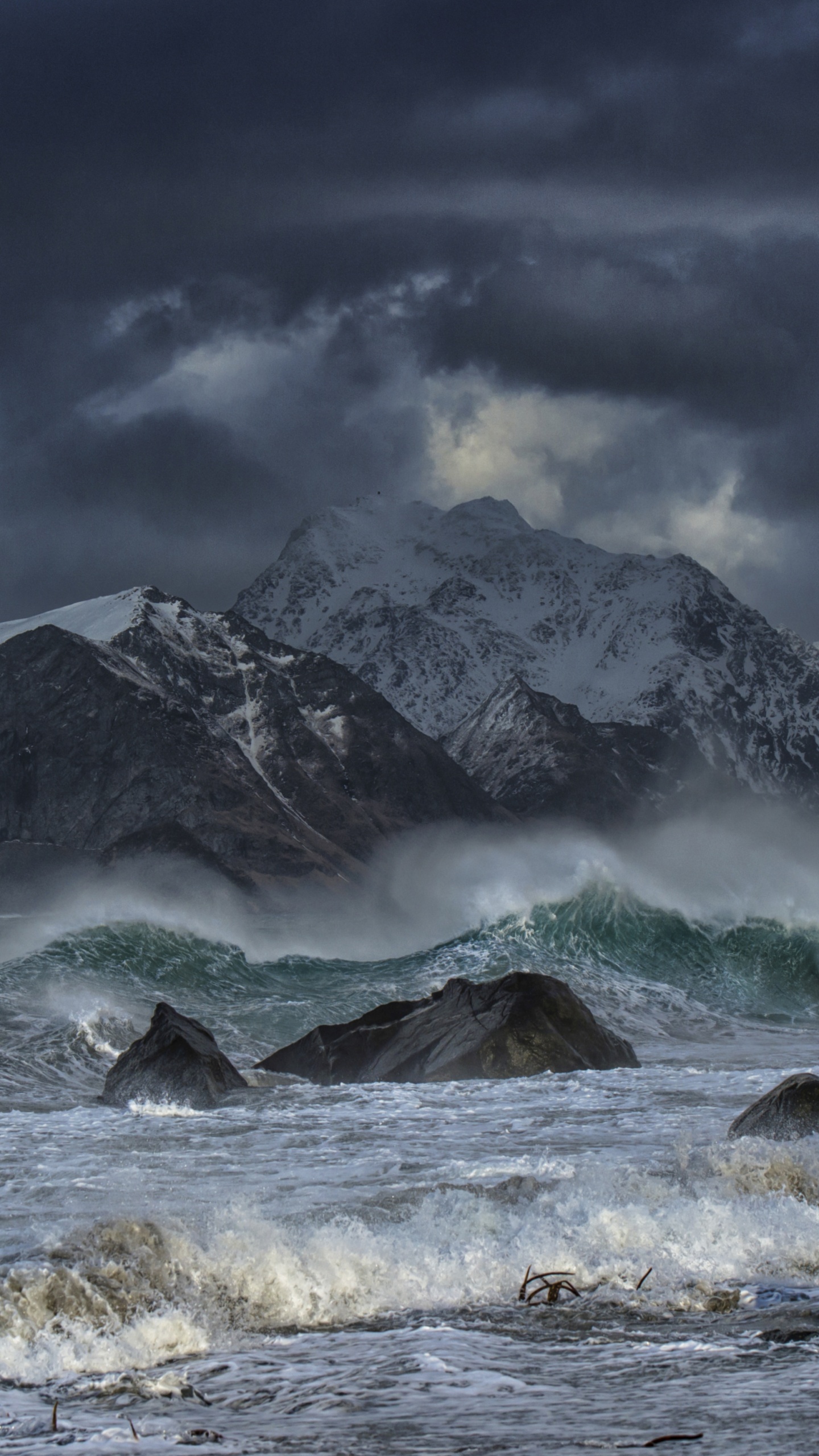 Snow Covered Mountain Under Cloudy Sky During Daytime. Wallpaper in 1440x2560 Resolution