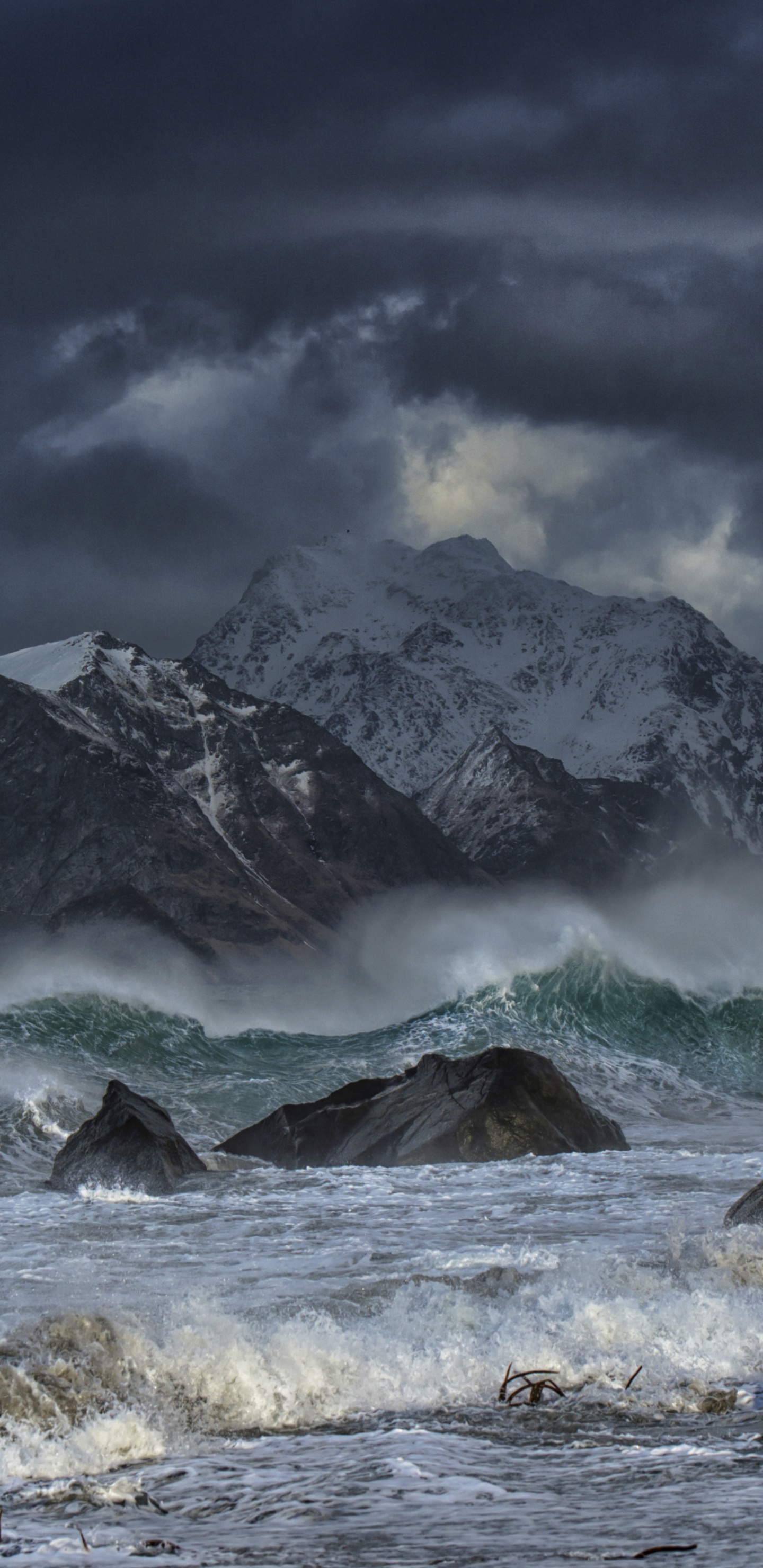 Snow Covered Mountain Under Cloudy Sky During Daytime. Wallpaper in 1440x2960 Resolution
