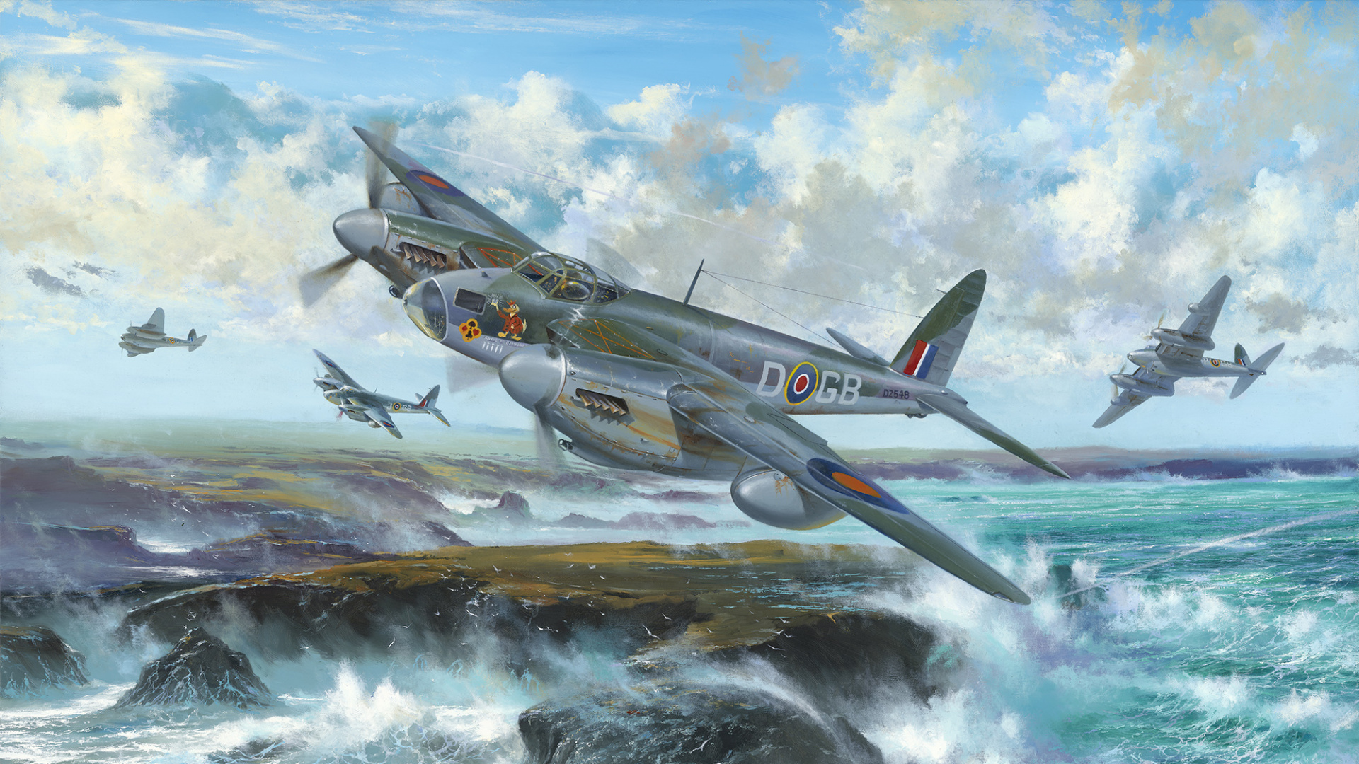 Gray Jet Plane Flying Over Sea Waves During Daytime. Wallpaper in 1920x1080 Resolution