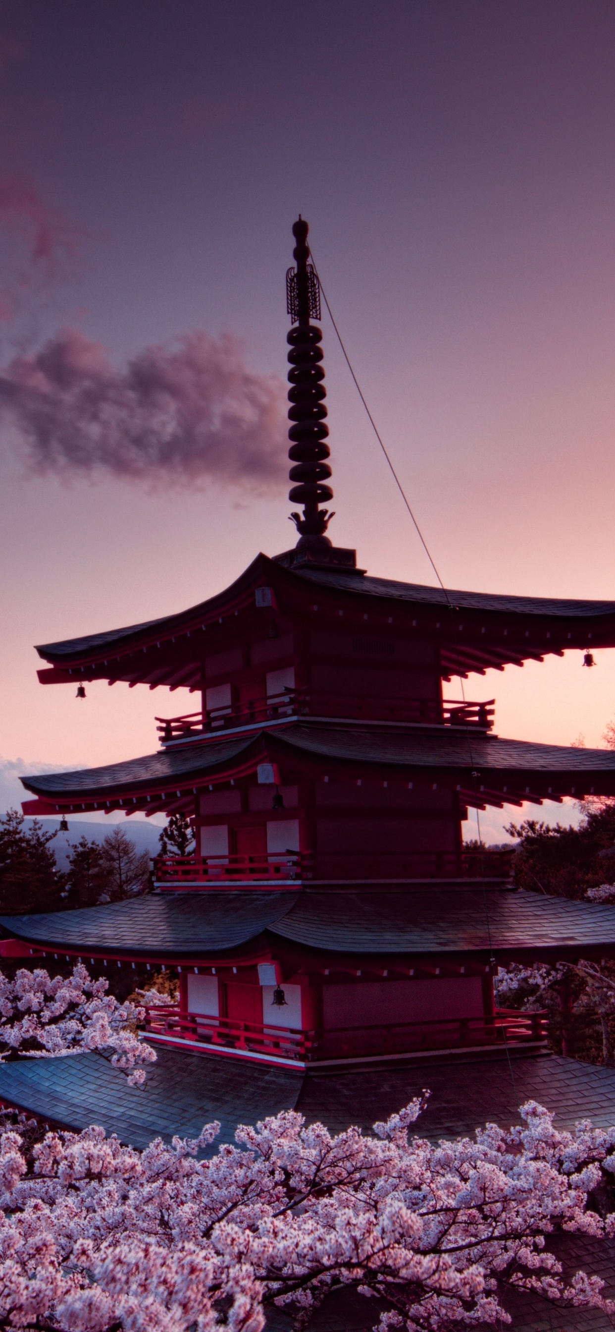 Brown and Black Pagoda Near Mountain Under Cloudy Sky During Daytime. Wallpaper in 1242x2688 Resolution