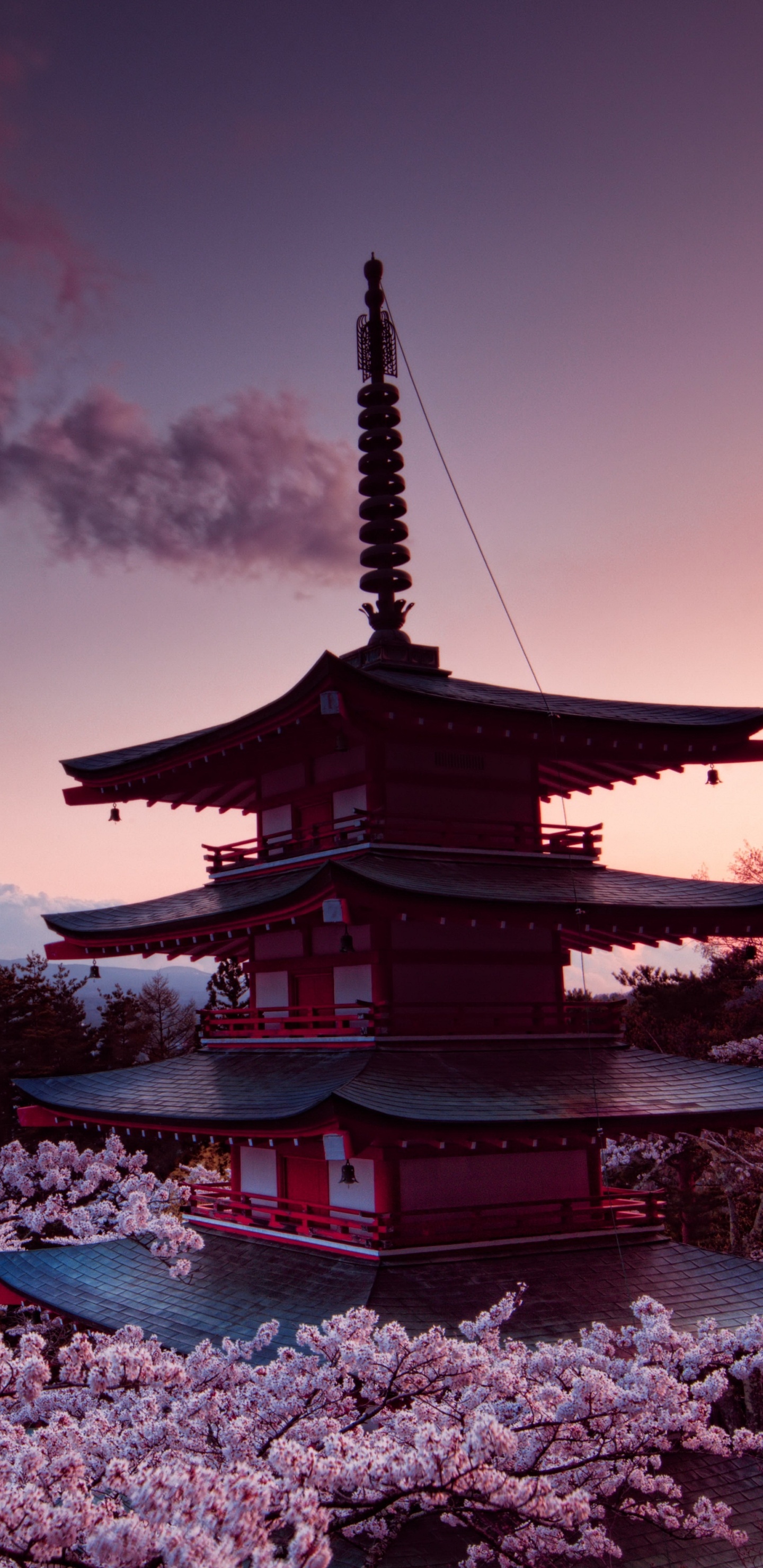 Brown and Black Pagoda Near Mountain Under Cloudy Sky During Daytime. Wallpaper in 1440x2960 Resolution