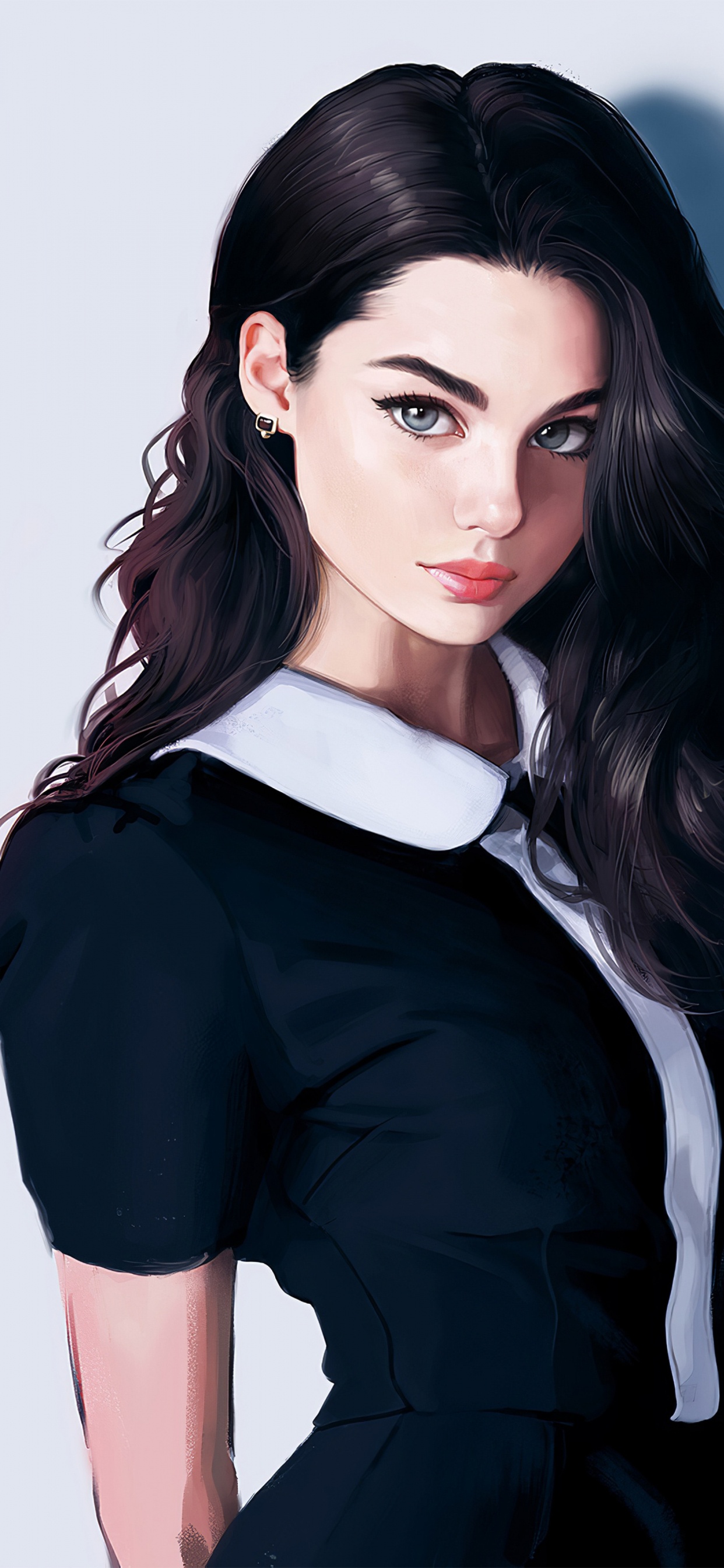 Art Fille Cheveux Noirs, L'art Numérique, Art, Peinture Numérique, Dessin. Wallpaper in 1242x2688 Resolution