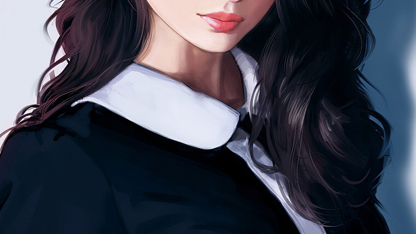 Black Hair Girl Art, Digital Art, Art, Digital Painting, Drawing. Wallpaper in 1366x768 Resolution