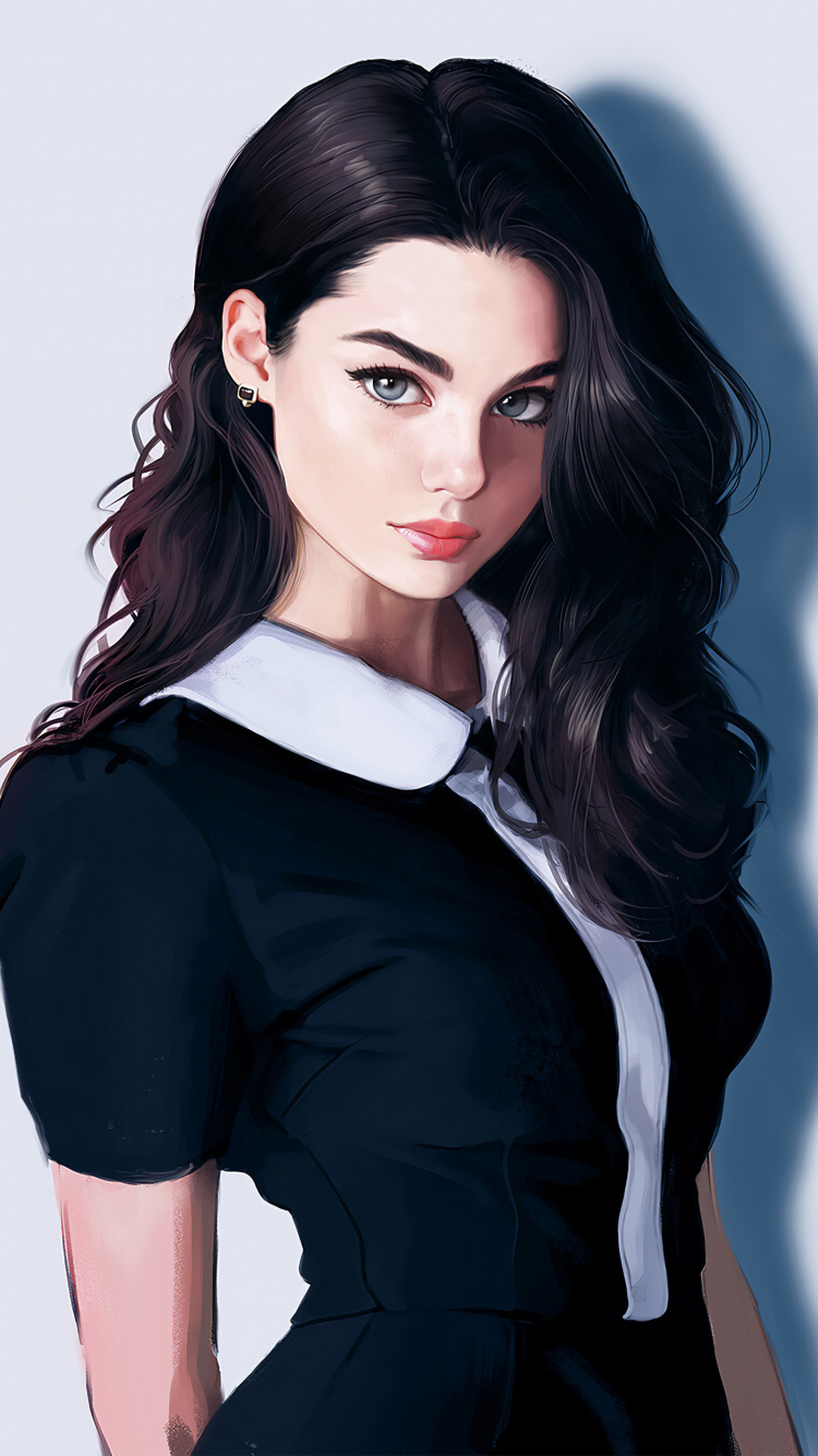 Black Hair Girl Art, Digital Art, Art, Digital Painting, Drawing. Wallpaper in 750x1334 Resolution