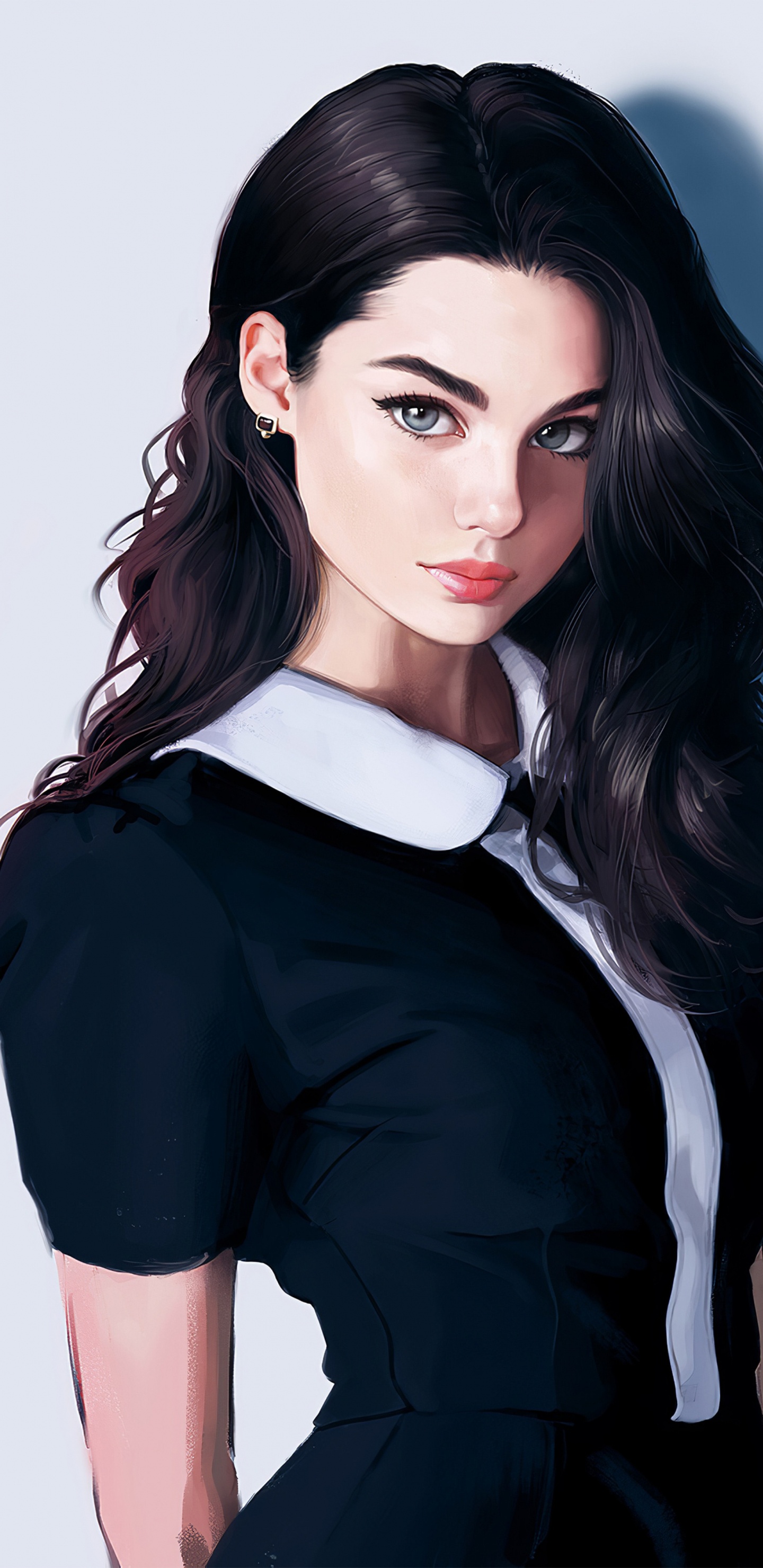 Schwarze Haare Mädchen Kunst, Digitale Kunst, Kunst, Digitale Malerei, Zeichnung. Wallpaper in 1440x2960 Resolution