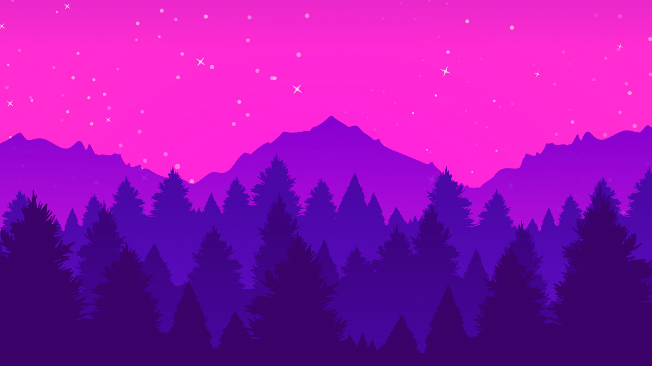 Mountain, Graphic Design, Drawing, Atmosphere, Purple. Wallpaper in 1280x720 Resolution