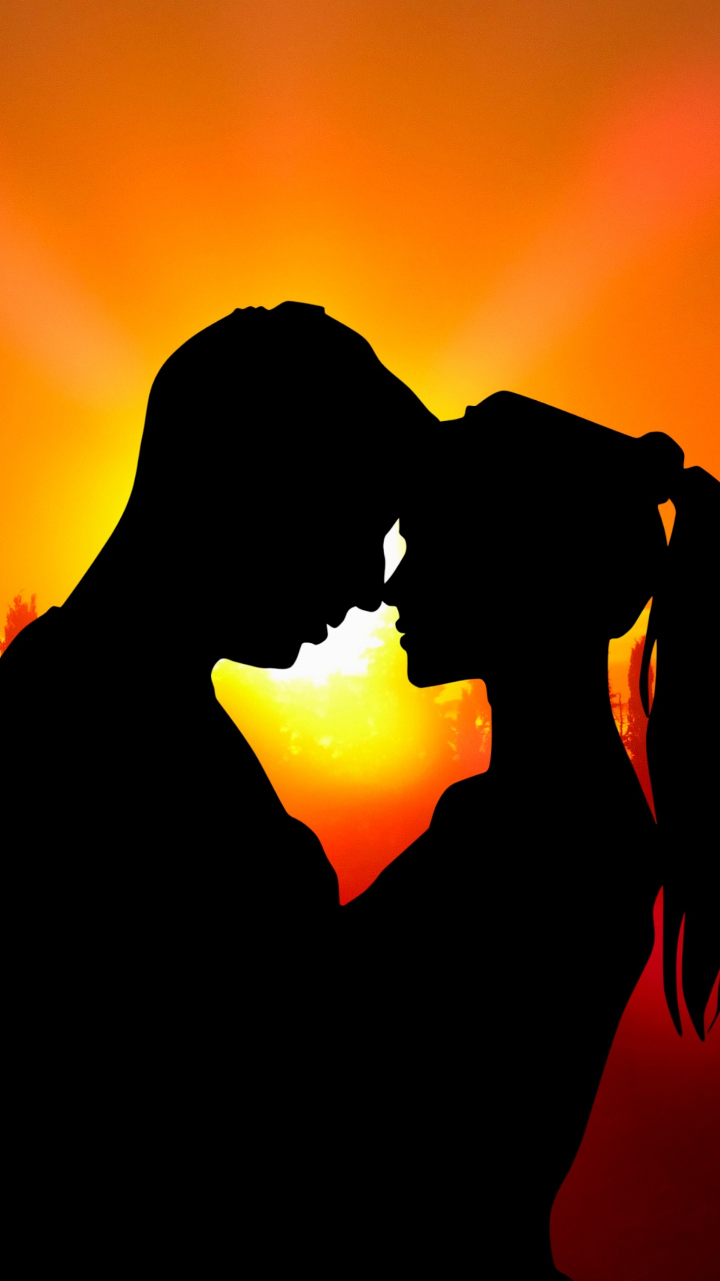 Silueta, Puesta, Romanticismo, Amor, Retroiluminación. Wallpaper in 1440x2560 Resolution
