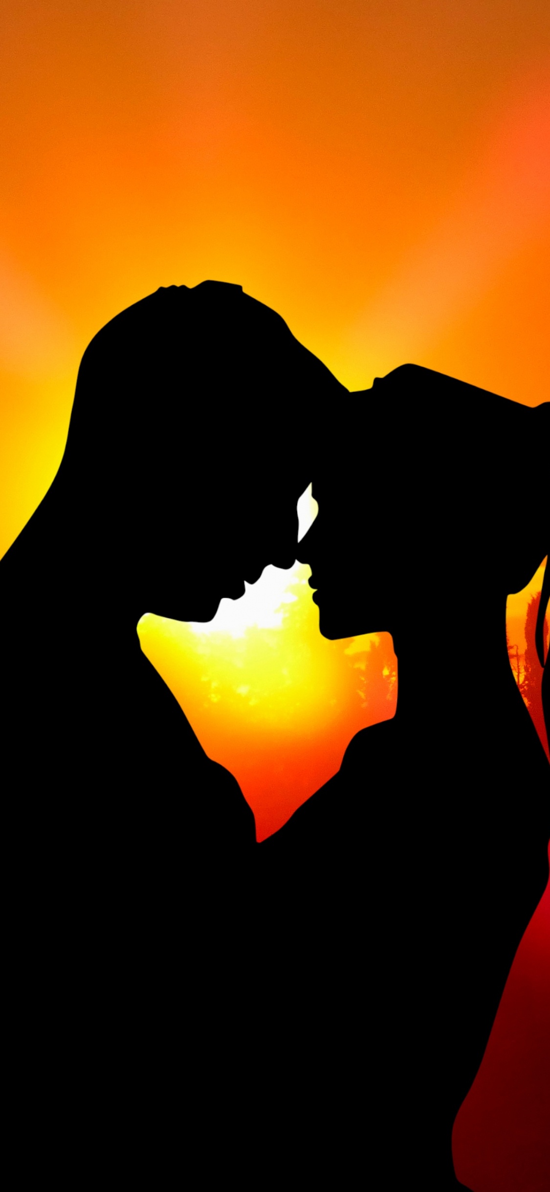 Silhouette, Sunset, Romance, Love, Sunrise. Wallpaper in 1125x2436 Resolution