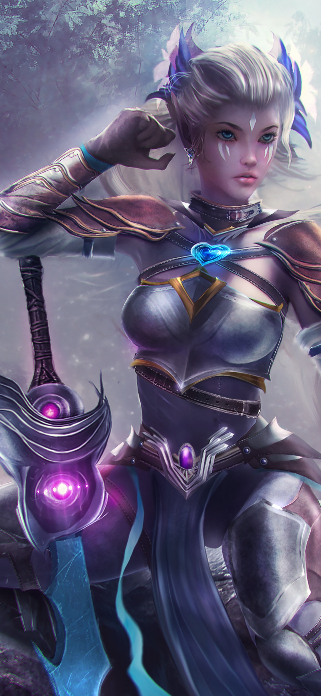 Femme en Robe Blanche et Noire Tenant Une Illustration D'arme. Wallpaper in 1125x2436 Resolution