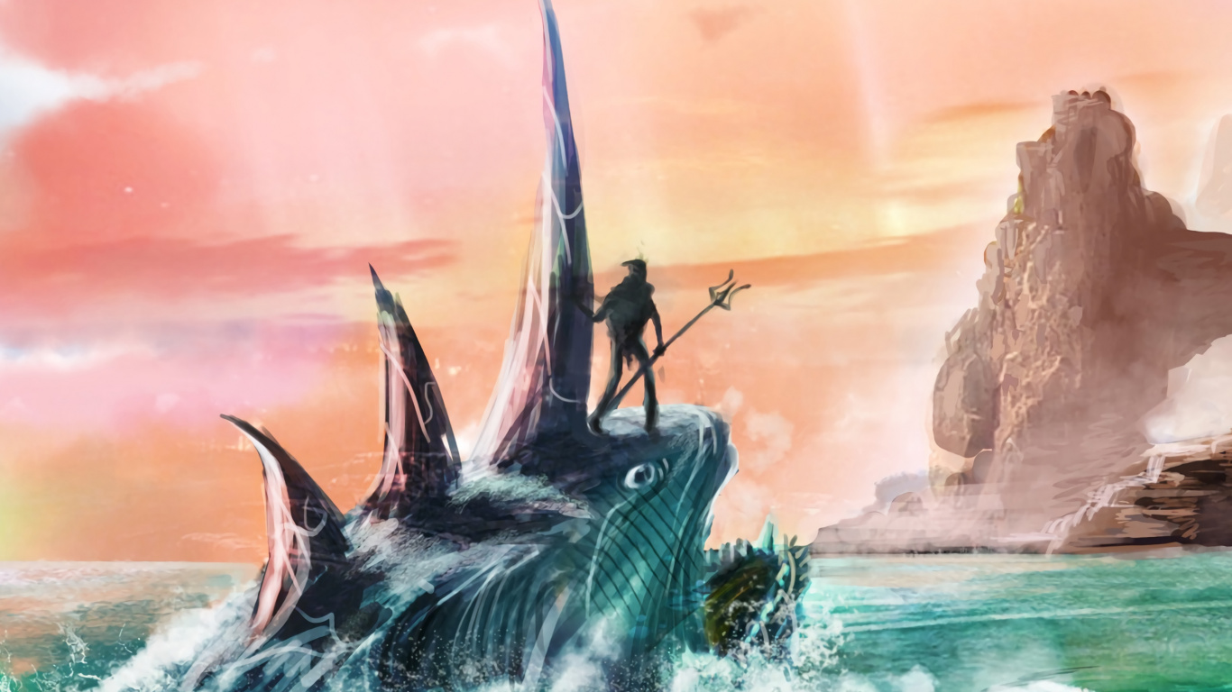 Poisson Blanc et Noir Sur L'eau. Wallpaper in 1366x768 Resolution