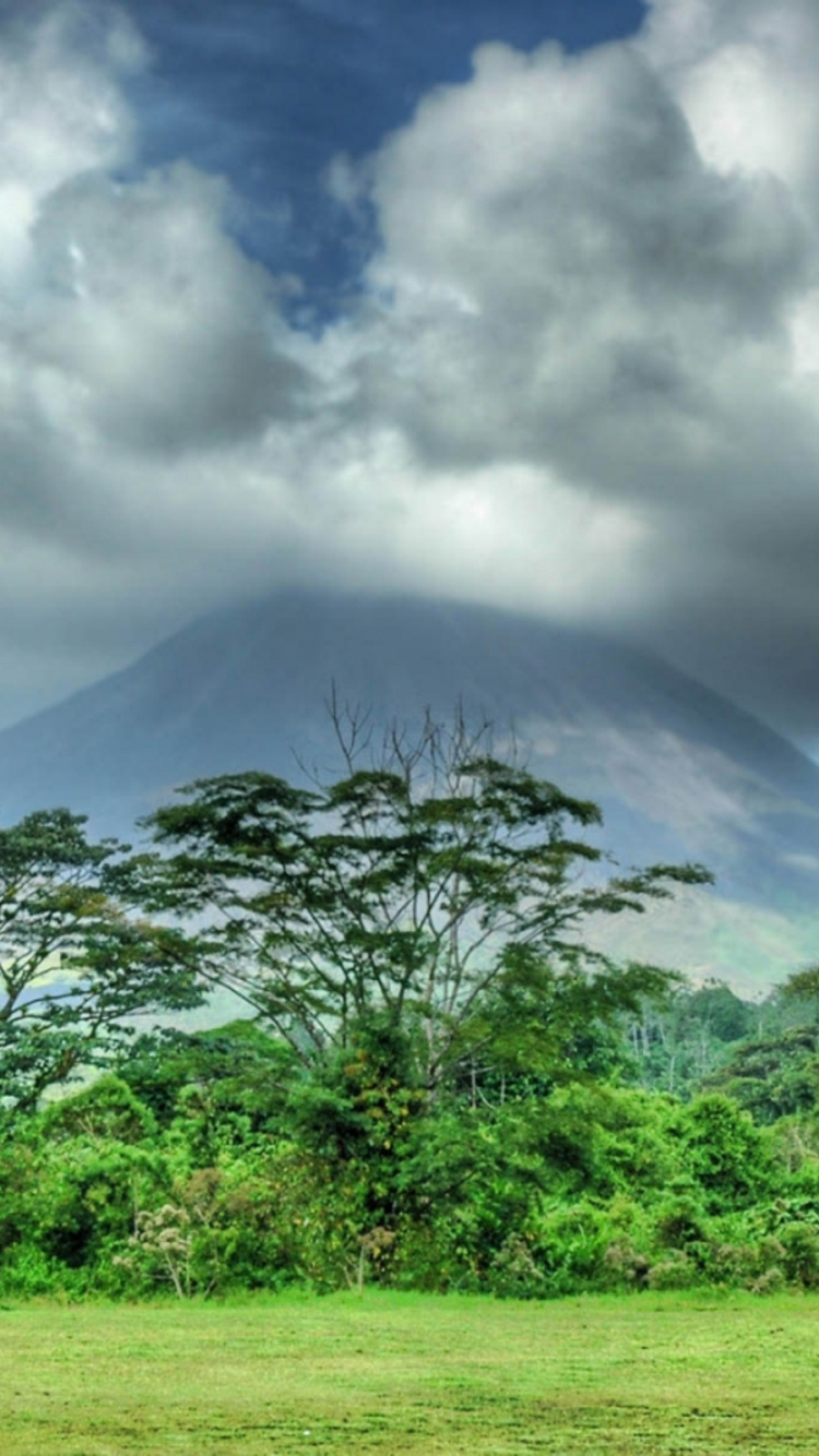 Green Trees Near Mountain Under White Clouds During Daytime. Wallpaper in 750x1334 Resolution