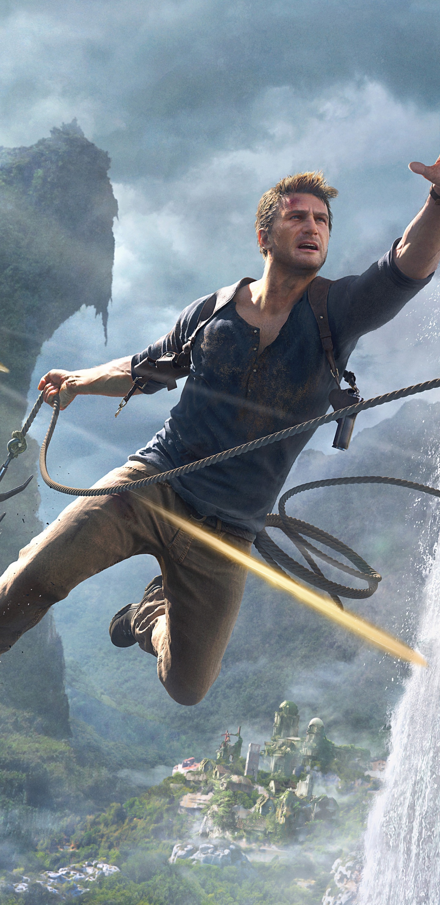 Mann in Schwarzer Jacke Und Blauer Jeans Hält Stock Mit Feuer. Wallpaper in 1440x2960 Resolution