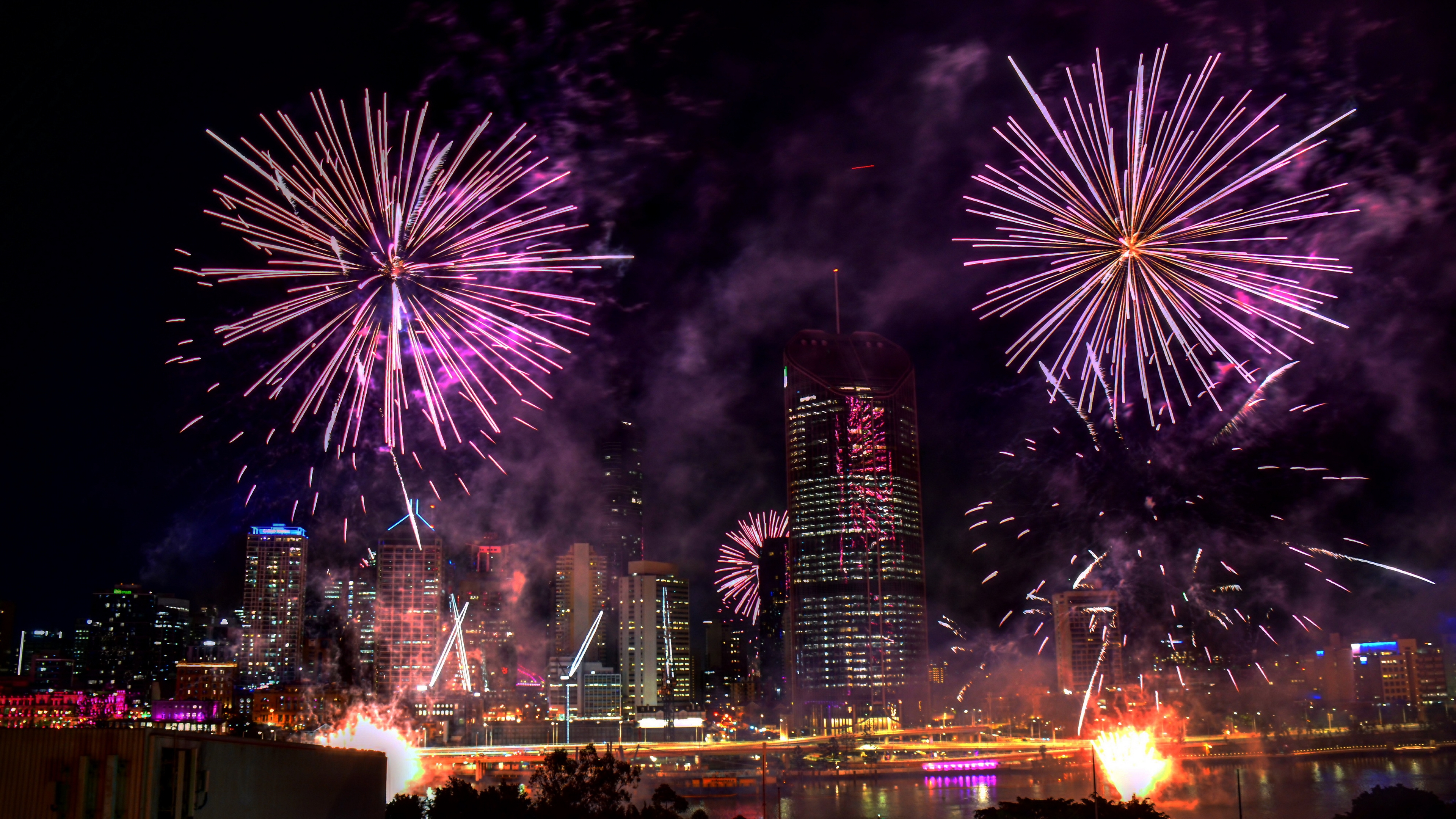 Fireworks, Atmosphere, World, Skyscraper, Light. Wallpaper in 3840x2160 Resolution