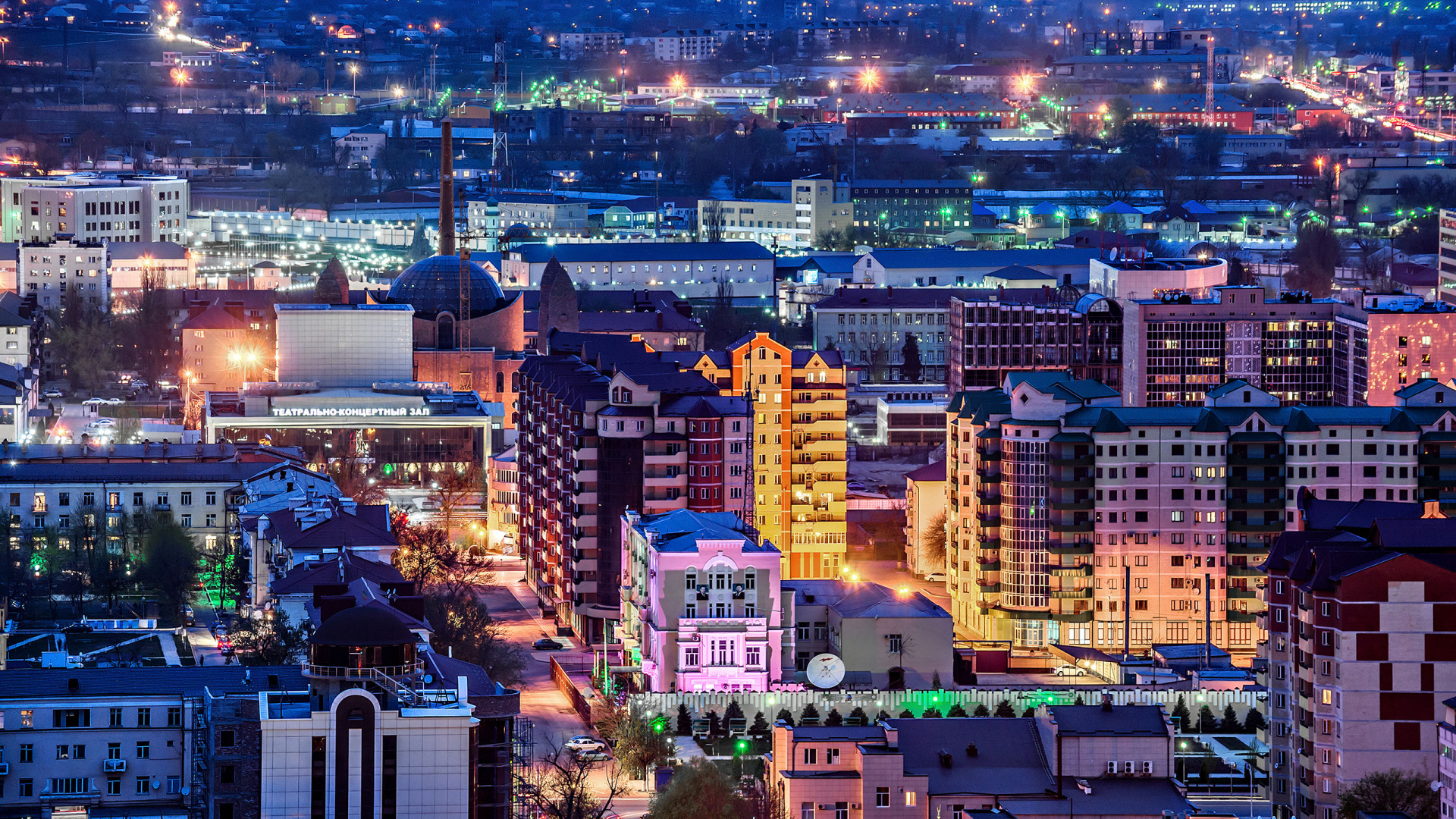Aerial View of City Buildings During Night Time. Wallpaper in 1920x1080 Resolution