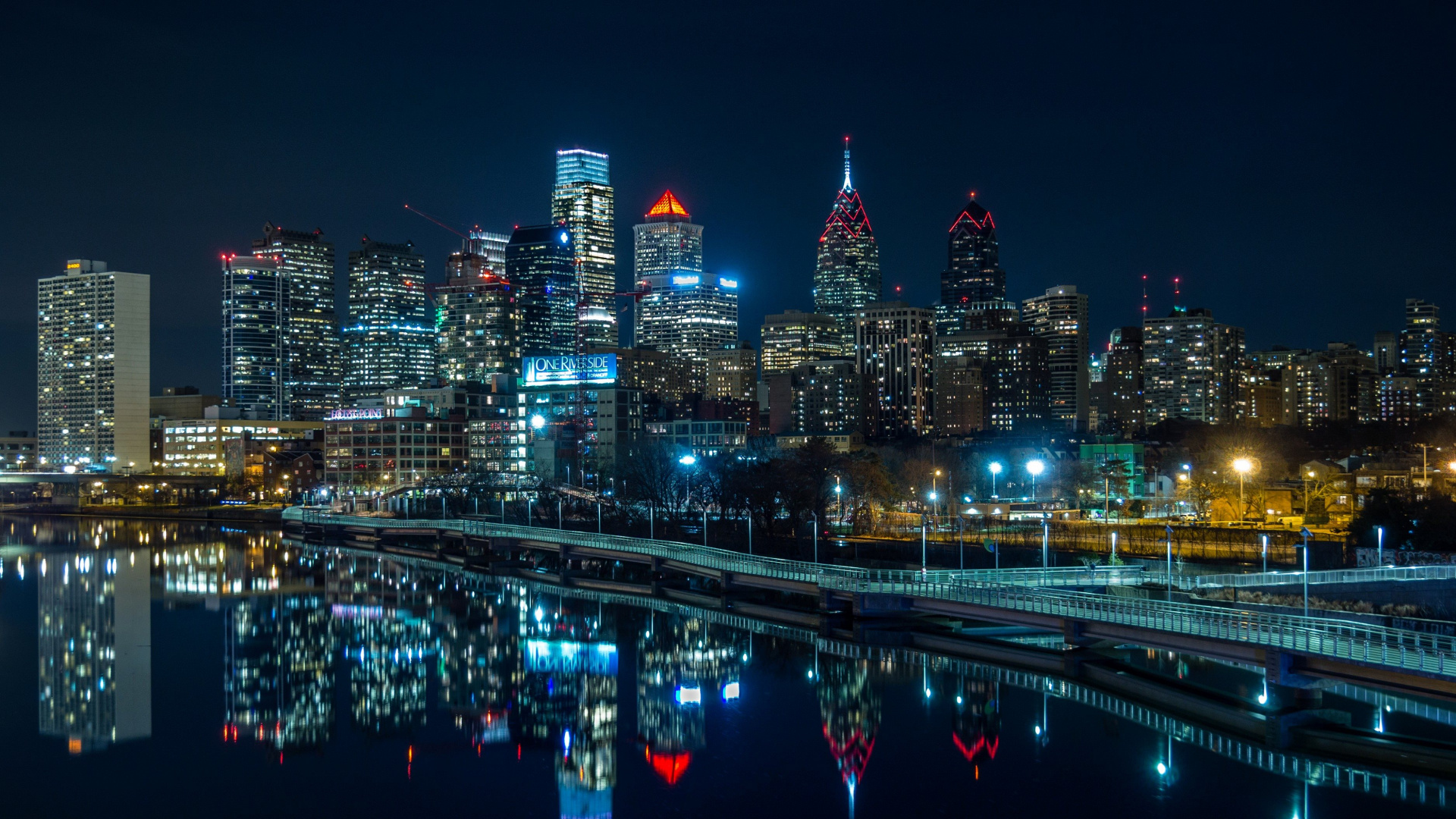 Skyline Der Stadt Bei Nacht Night. Wallpaper in 1920x1080 Resolution