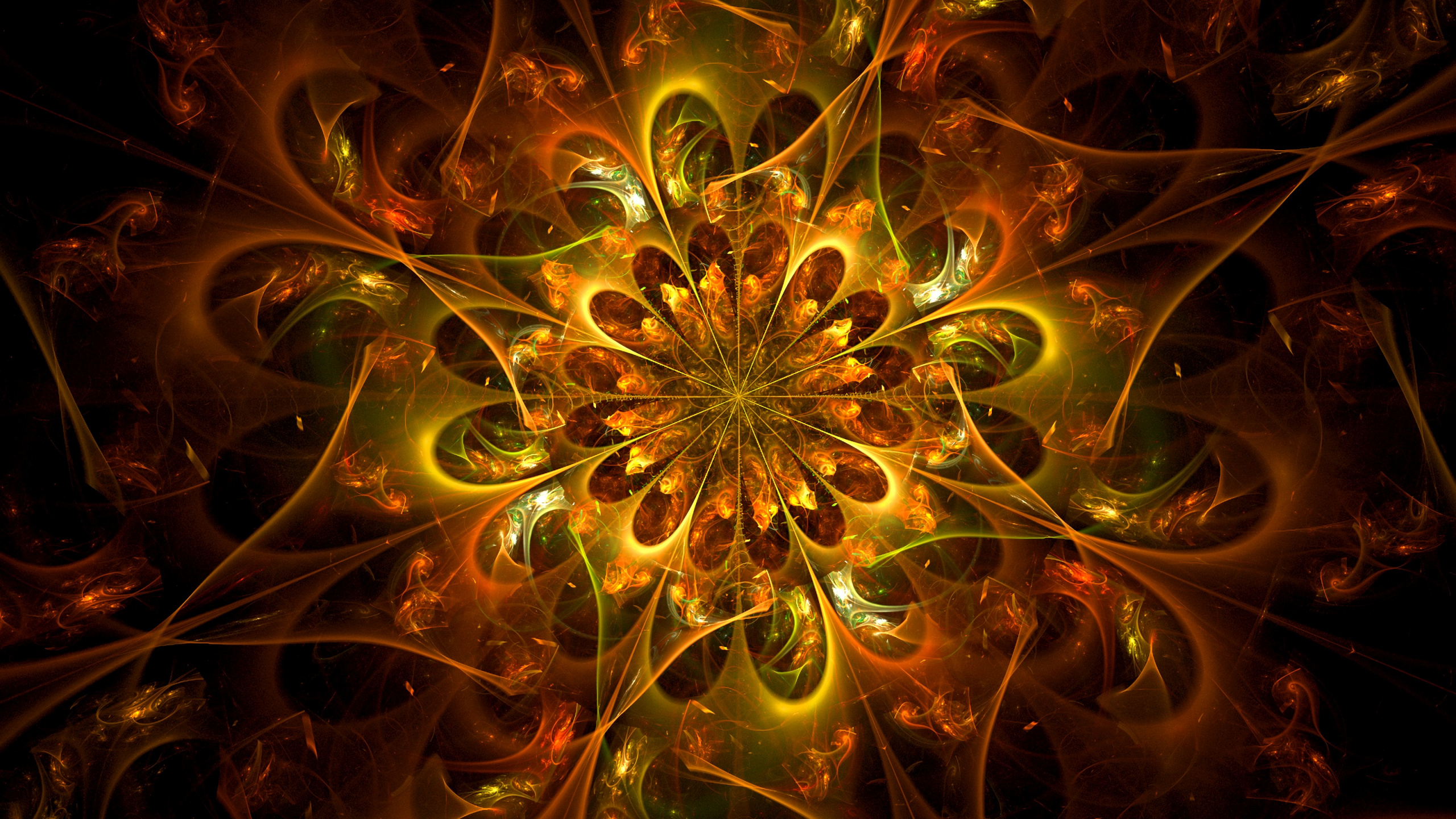 分形, 分形技术, 对称, 黄色的, 艺术 壁纸 2560x1440 允许