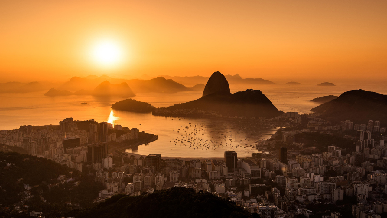 Botafogo Beach, Botafogo, Sunset, Ipanema Beach, Water. Wallpaper in 1280x720 Resolution
