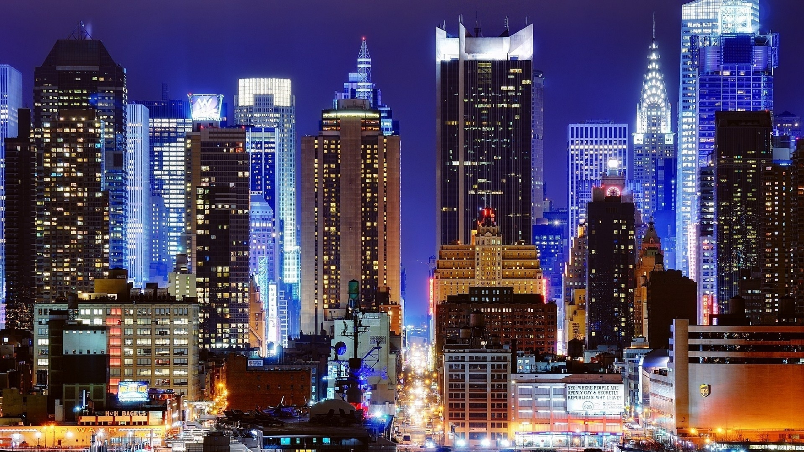 Skyline Der Stadt Bei Nacht Night. Wallpaper in 2560x1440 Resolution