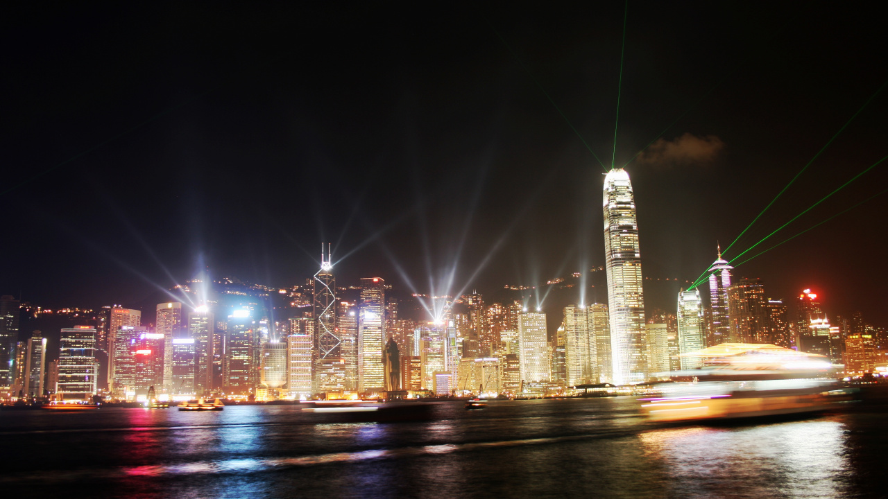 Skyline Der Stadt Bei Nacht Night. Wallpaper in 1280x720 Resolution