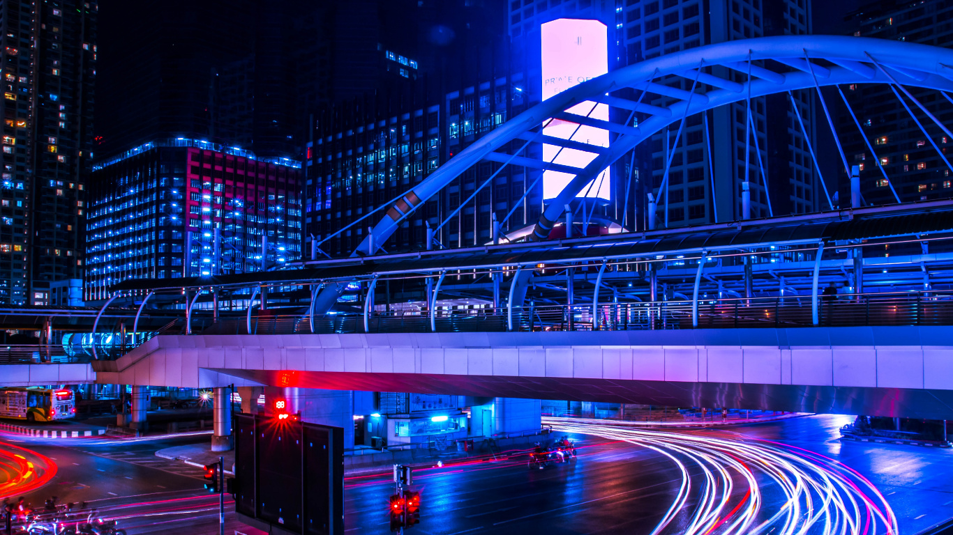 Time Lapse Photography of Cars on Road During Night Time. Wallpaper in 1366x768 Resolution