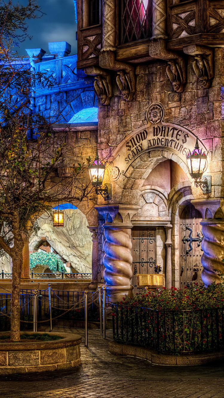 Edificio de Hormigón Morado y Blanco Cerca de Los Árboles Durante la Noche. Wallpaper in 750x1334 Resolution