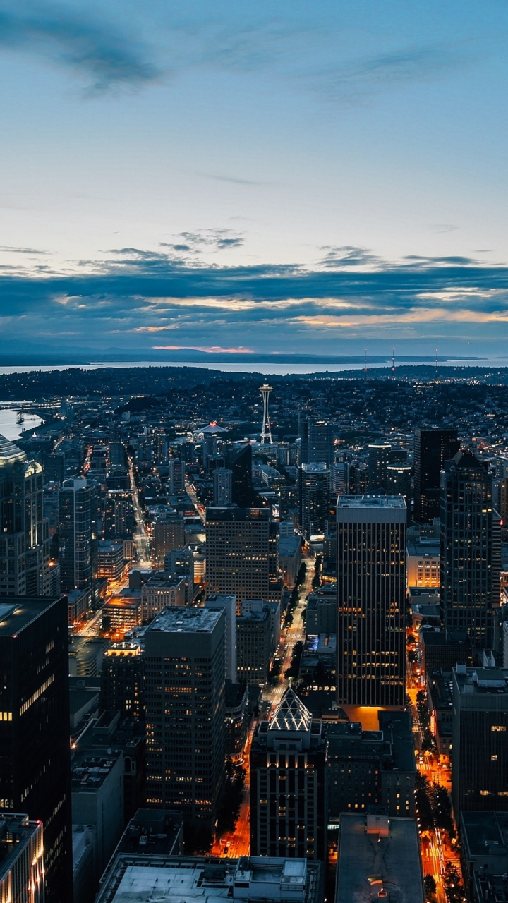 Aerial View of City Buildings During Night Time. Wallpaper in 720x1280 Resolution
