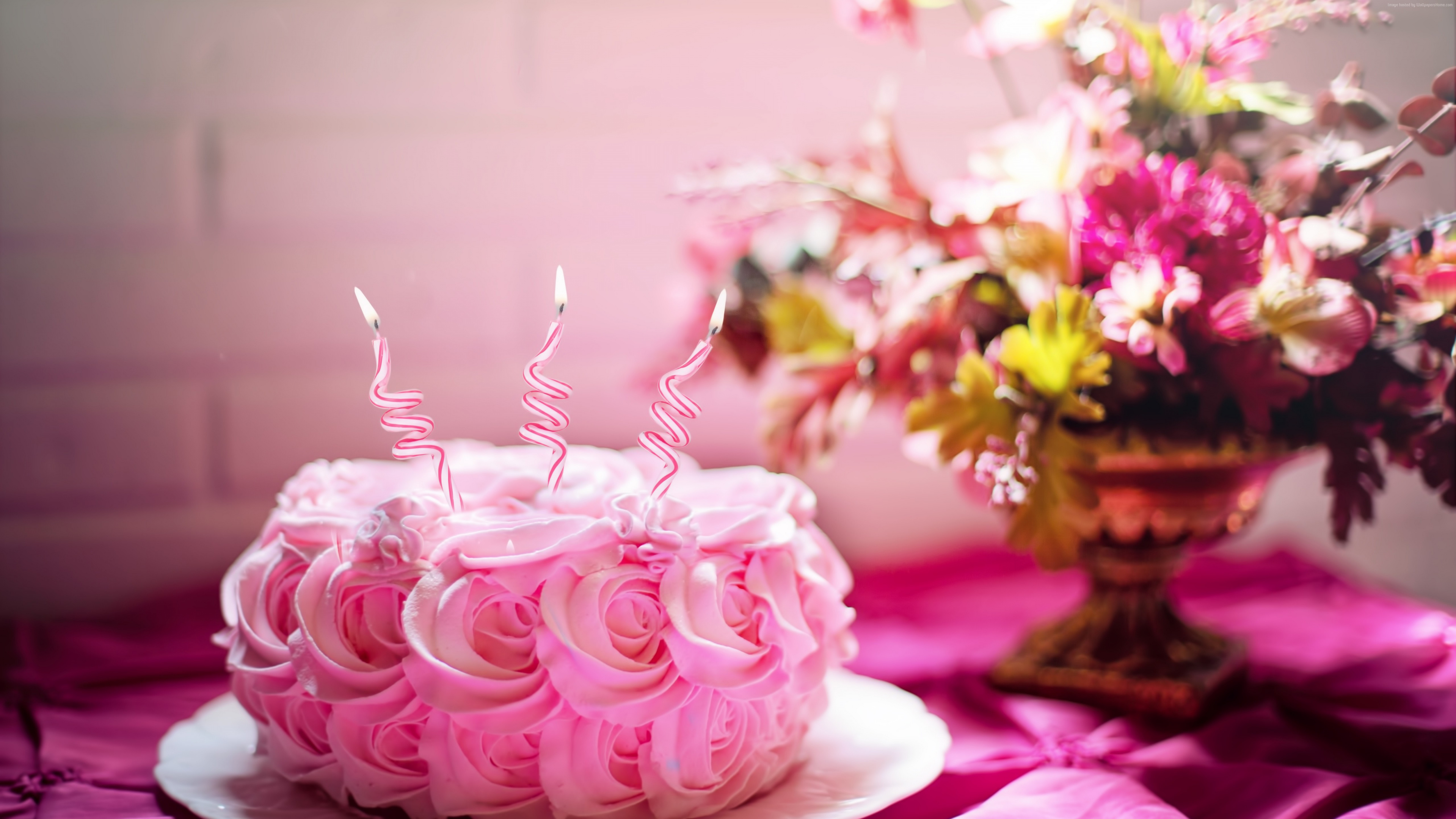 Cerise, Gâteau D'anniversaire, la Décoration de Gâteaux, Pink, Douceur. Wallpaper in 3840x2160 Resolution