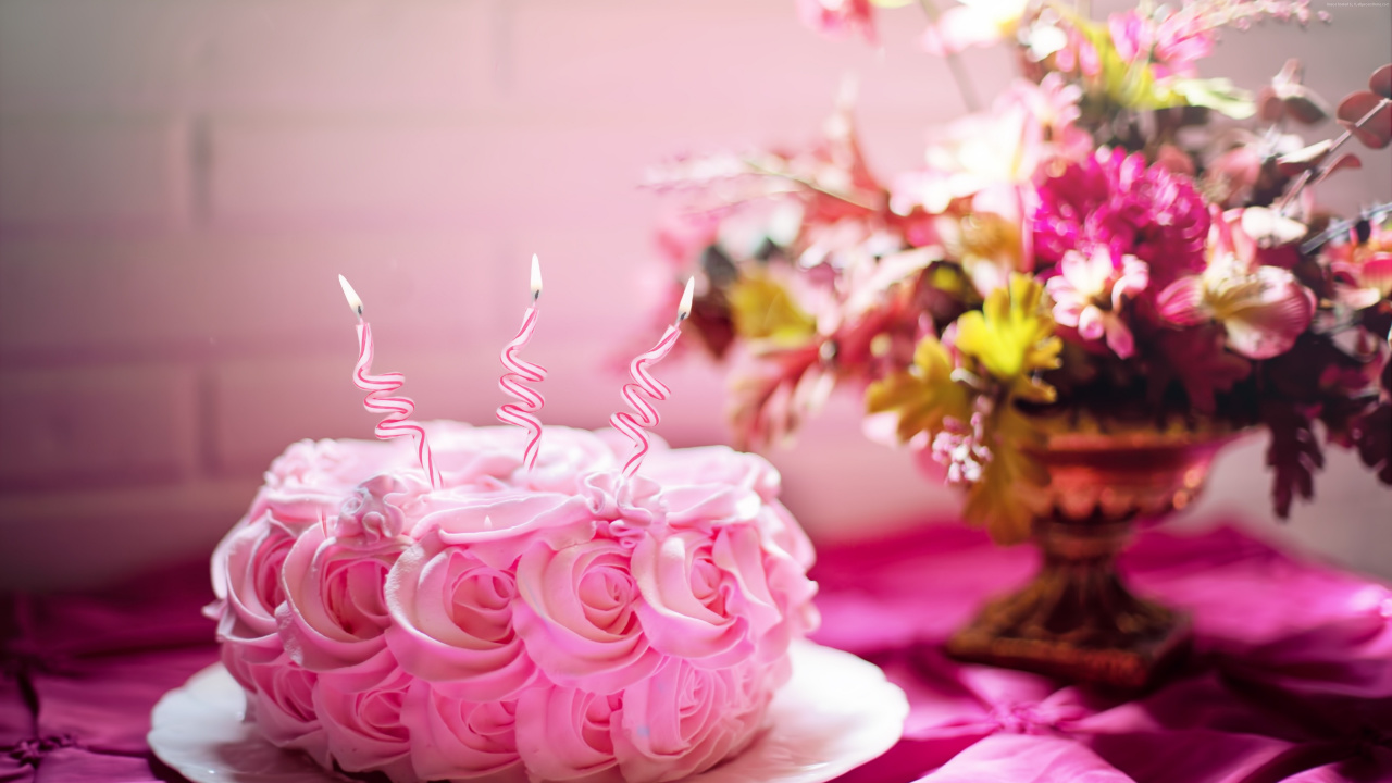结冰, 生日蛋糕, 蛋糕装饰, 粉红色, 甜头 壁纸 1280x720 允许
