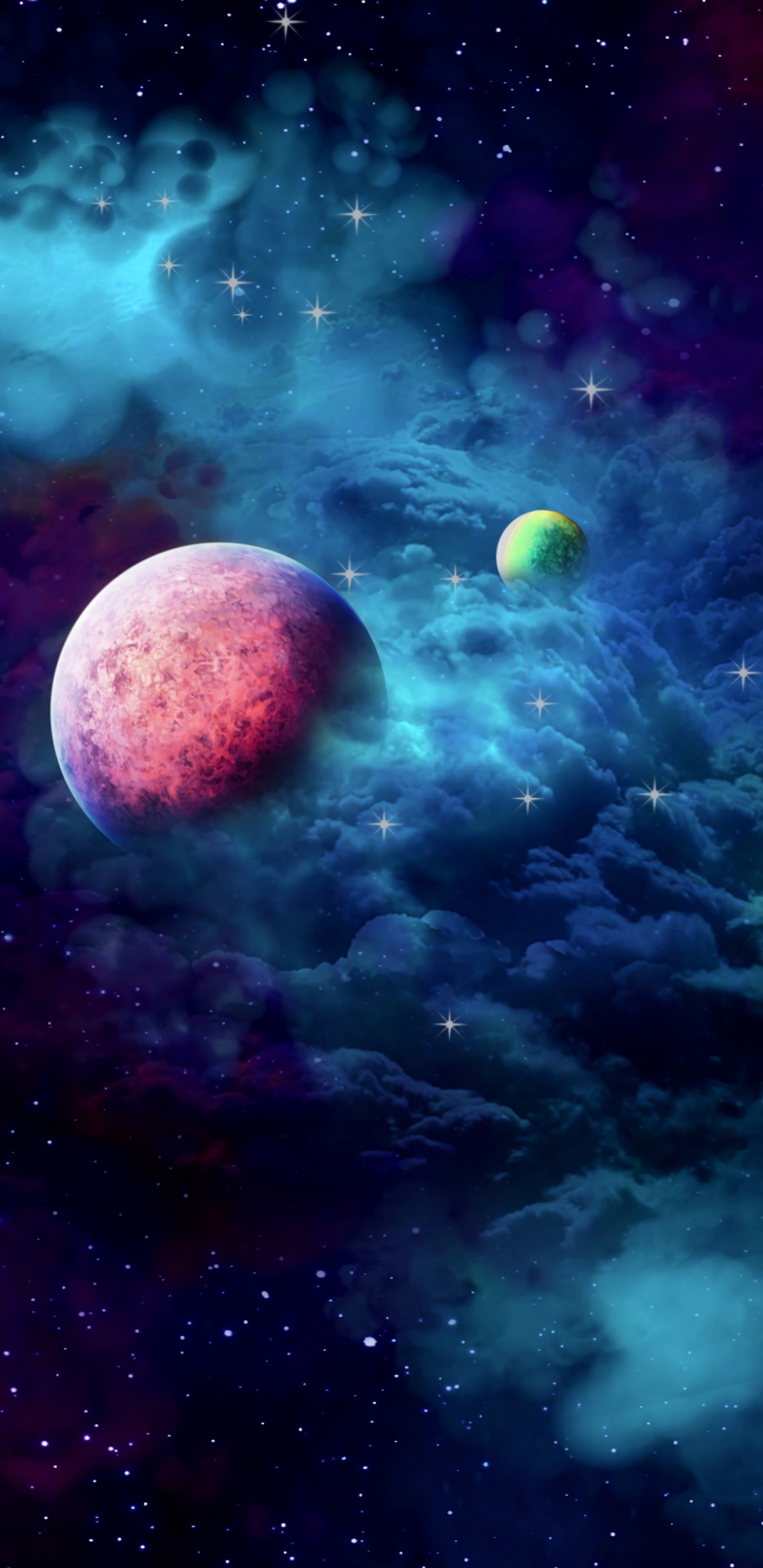 Abbildung Der Grünen Und Blauen Galaxie. Wallpaper in 1440x2960 Resolution