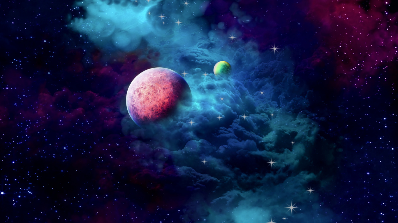 Green and Blue Galaxy Illustration. Wallpaper in 1366x768 Resolution