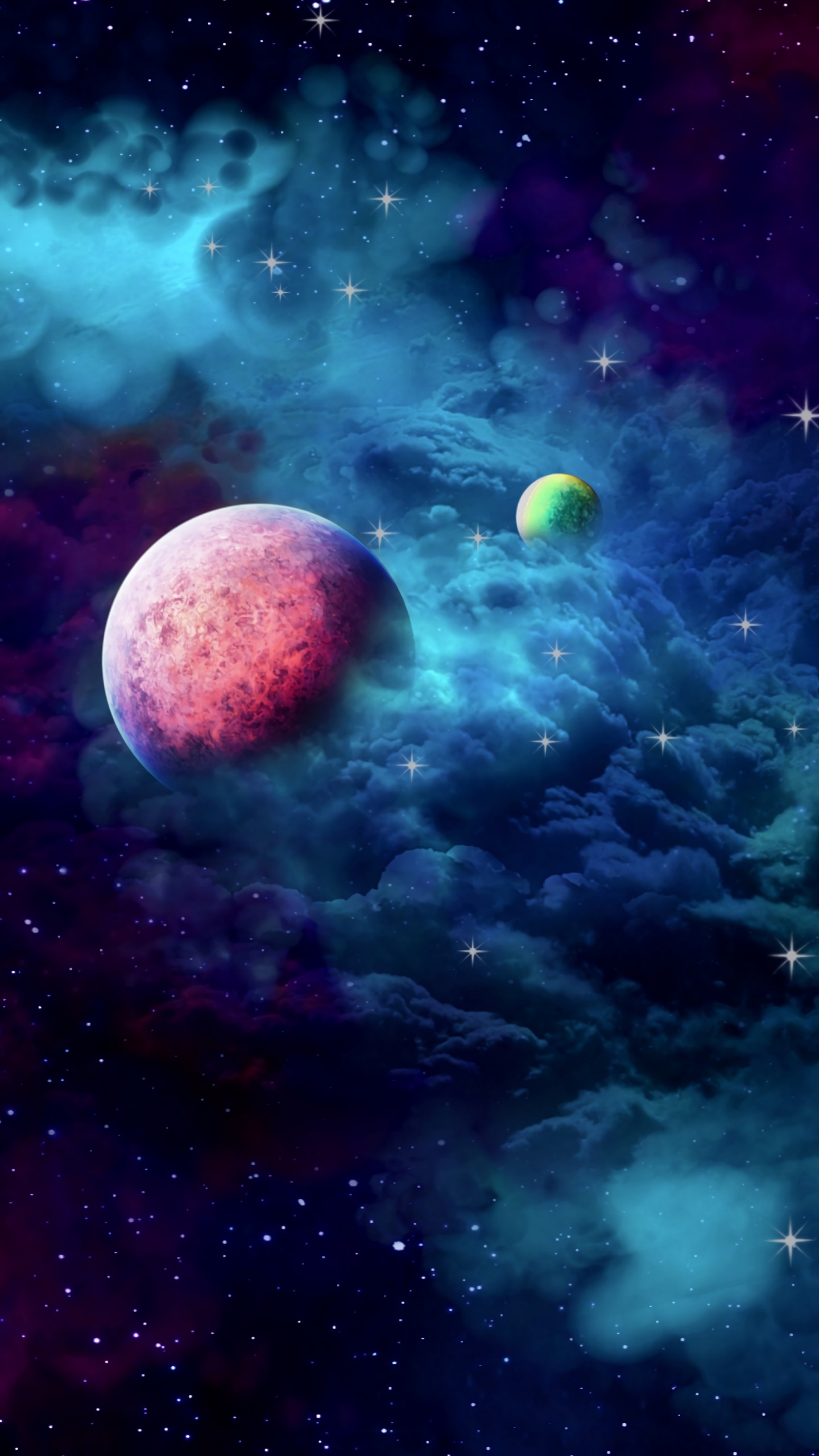 Green and Blue Galaxy Illustration. Wallpaper in 1440x2560 Resolution